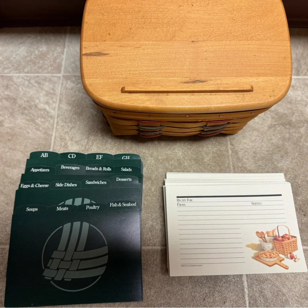 Longaberger Green and Black Recipe Card Organizer with Labeled Tabs